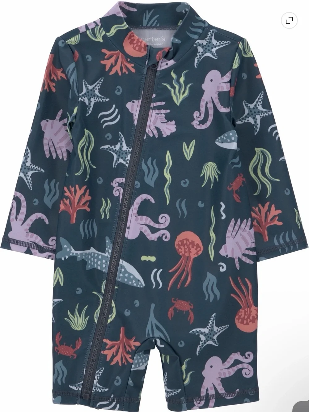 Carter's Navy Ocean Critter Zip Long-Sleeve Swim Romper